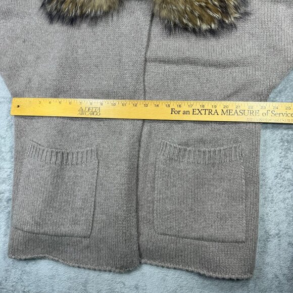 Yves Salomon Cashmere Sweater Cardigan Raccoon Fur Collar Brown Luxury Designer - Picture 11 of 12